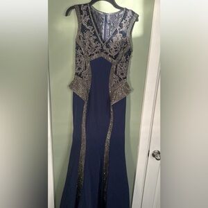 Elegant Navy and Silver Embellished Dress